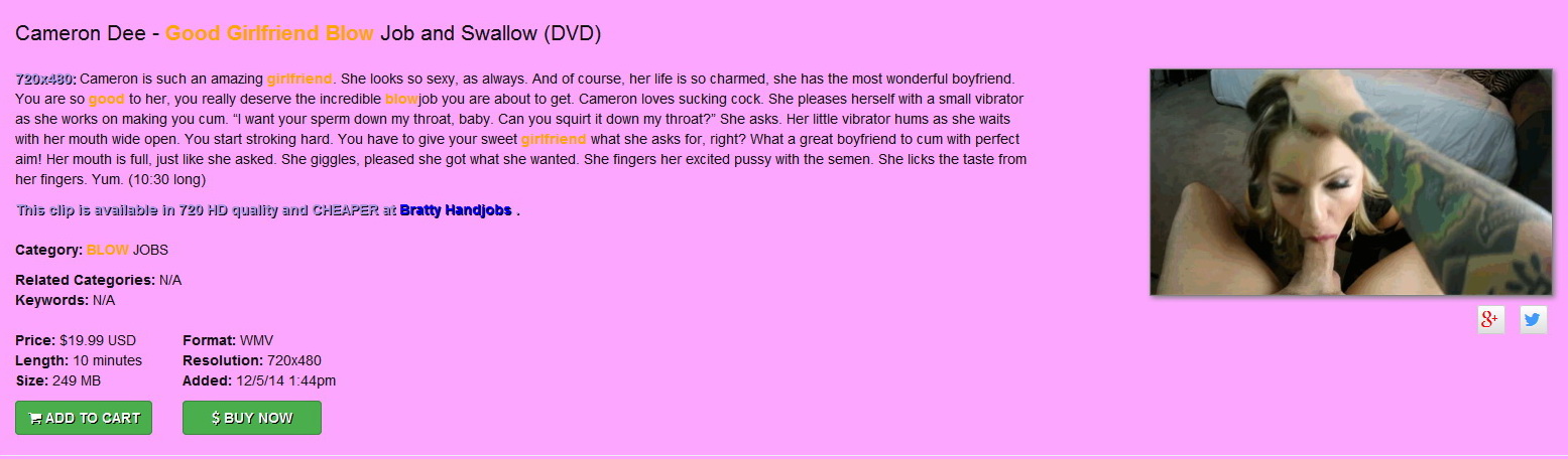 Brat Princess 2: Cameron Dee – Good Girlfriend Blow Job and Swallow (1080 HD)