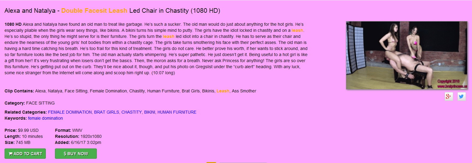 Brat Princess 2: Alexa and Natalia – Double Facesit Leash Led Chair in Chastity (1080 HD) (NEW)
