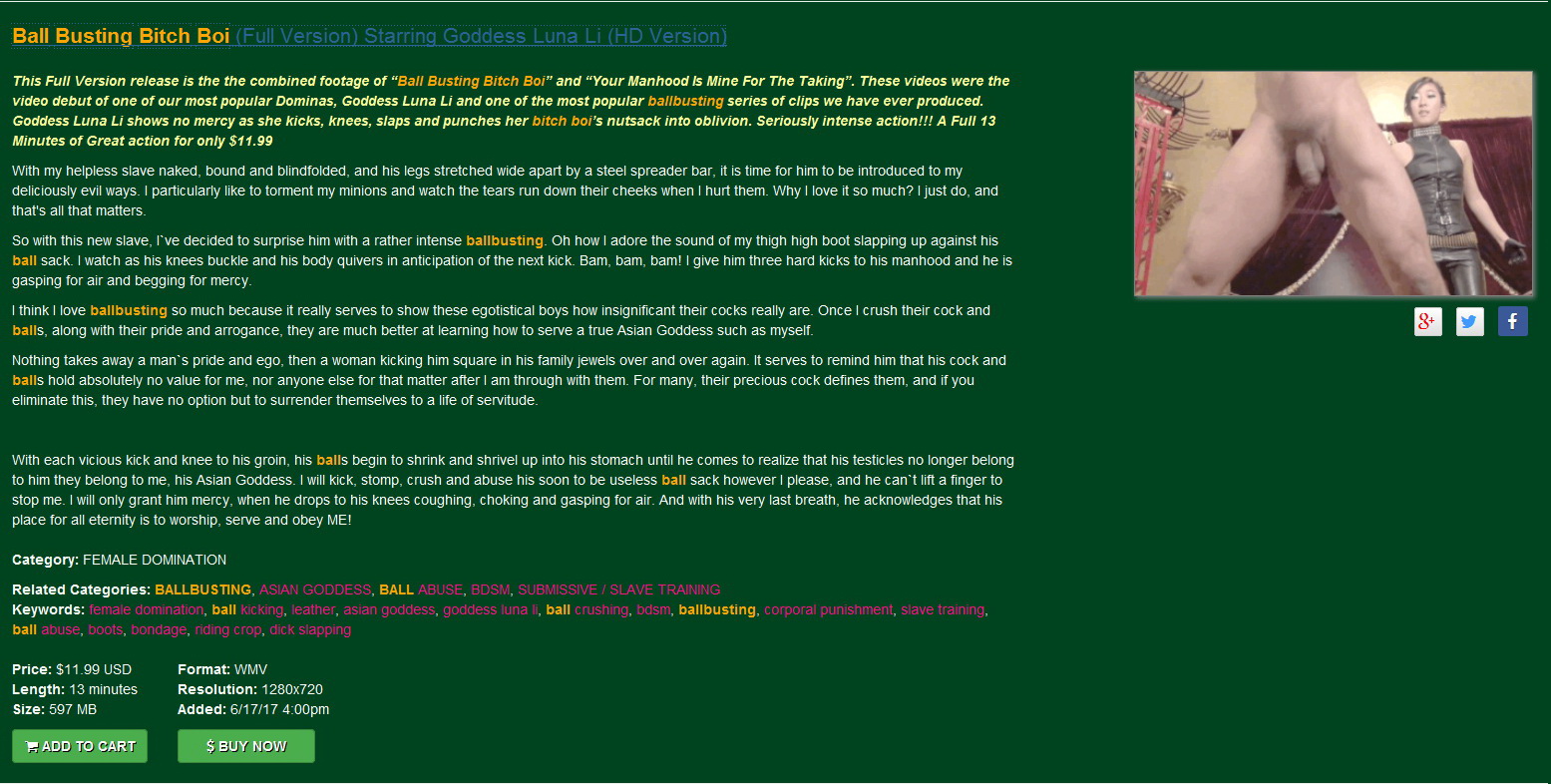 Asian Cruelty: Ball Busting Bitch Boi (Full Version) Starring Goddess Luna Li (HD Version)