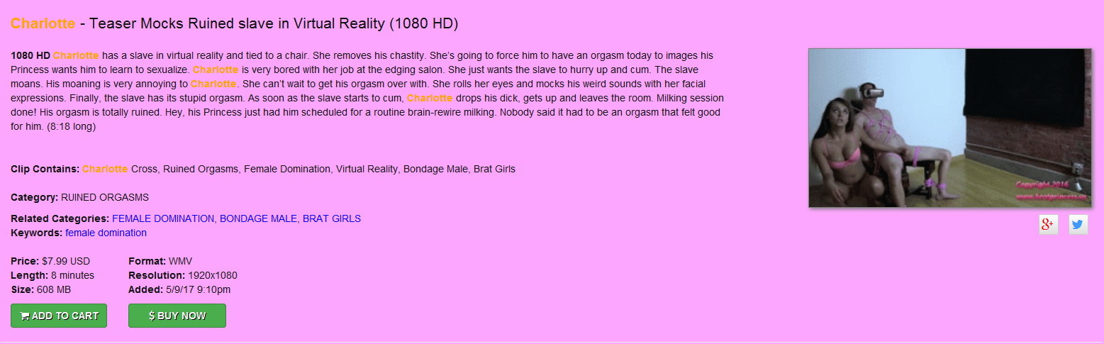 Brat Princess 2: Charlotte – Teaser Mocks Ruined slave in Virtual Reality