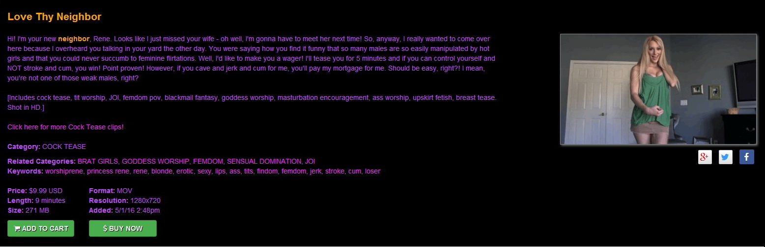 Humiliation Princess Rene’s Clips!: Love Thy Neighbor