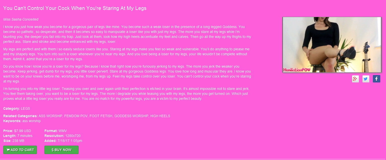 Humiliation POV Miss Sasha Conceited: You Can’t Control Your Cock When You’re Staring At My Legs