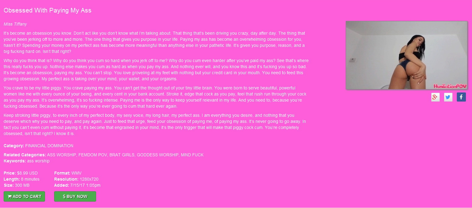 Humiliation POV Miss Tiffany: Obsessed With Paying My Ass