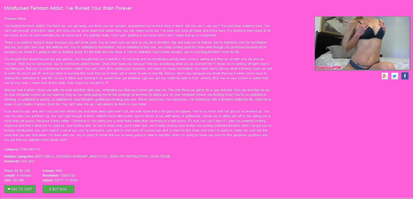 Humiliation POV Princess Rene: Mindfucked Femdom Addict, IвЂ™ve Ruined Your Brain Forever