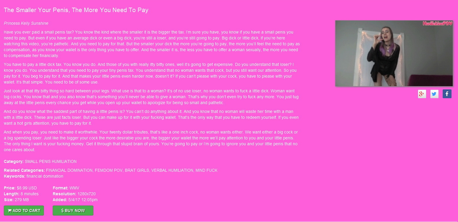 Humiliation POV Princess Kelly Sunshine:The Smaller Your Penis, The More You Need To Pay