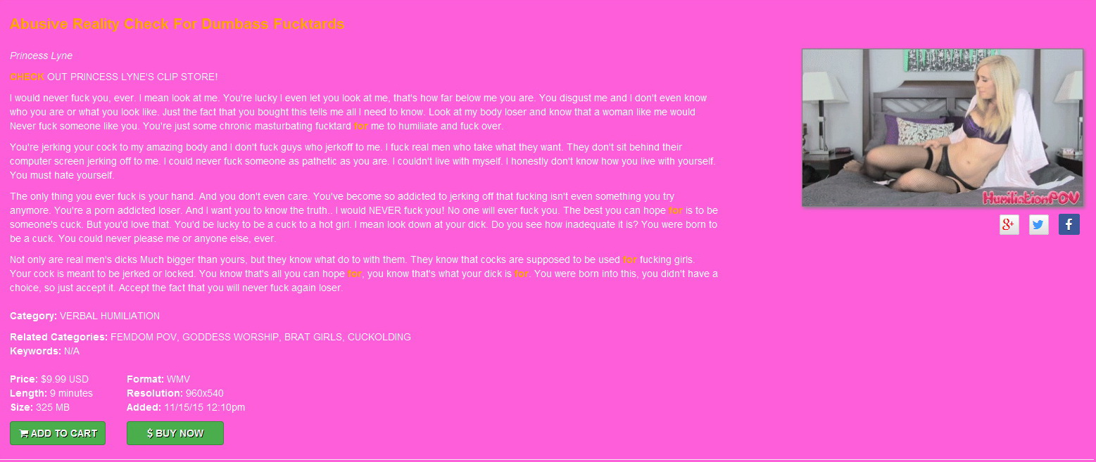 Humiliation POV Princess Lyne: Abusive Reality Check For Dumbass Fucktards