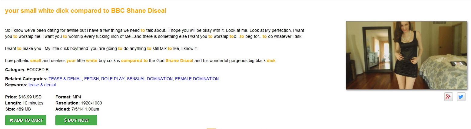 Goddess VikkiWorshipObeyTribute: your small white dick compared to BBC Shane Diseal