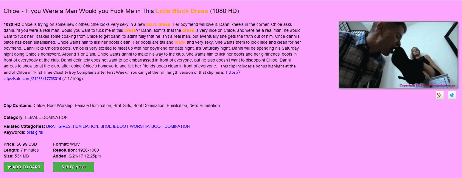 Brat Princess 2: Chloe – If you Were a Man Would you Fuck Me in this Little Black Dress (1080 HD) (with Bonus) (July 19th 2017)