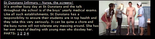 cfnmtv: St Dunstans Infirmary – Nurse, the screens! (Part 1-4)